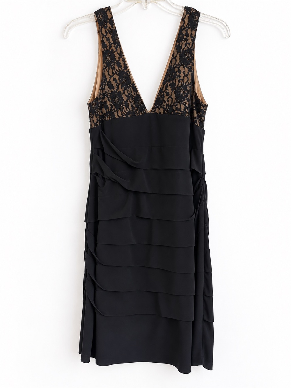City Studio Black Nude Lace Tiered Cocktail Dress Size XL

Description: